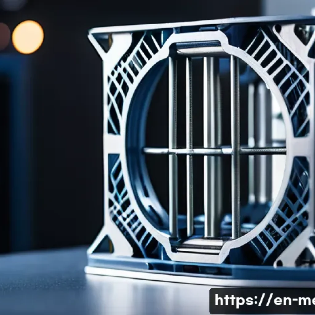 3D 프린팅과 금속재료 활용 - A highly detailed close-up of a metal 3D printed aerospace bracket showcasing an intricate lattice s...