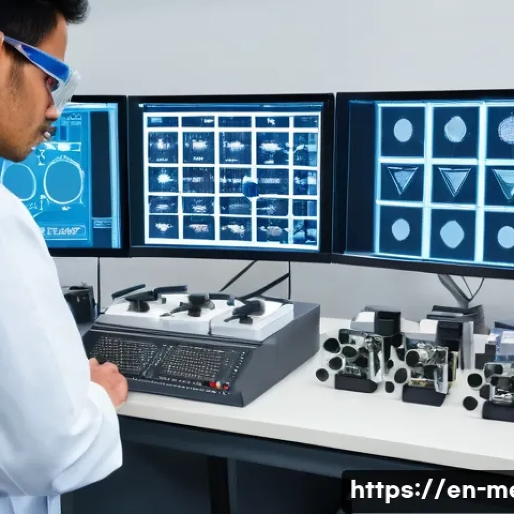 금속재료 분야의 국제 자격증 - A professional materials testing laboratory scene showing a diverse group of certified technicians a...